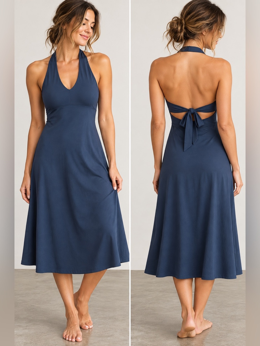 Patagonia Morning Glory Halter Dress XS Navy Blue Tie Back Travel